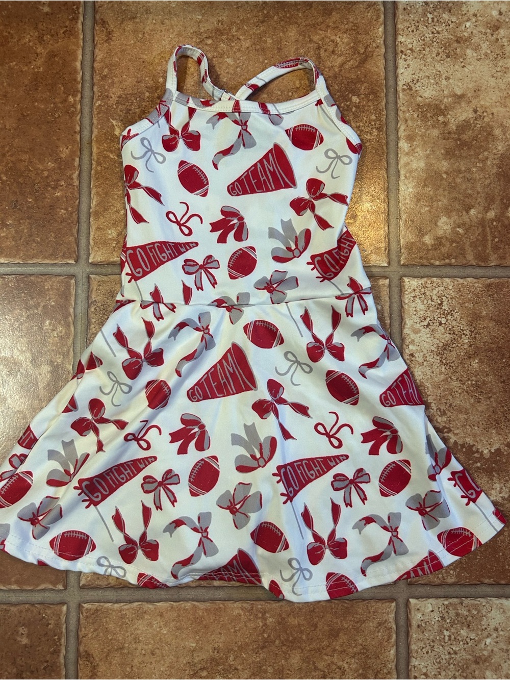 Othr White and Red Girls Cheer & Football Print Dress